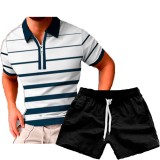 Men's Casual Print POLO Two-Piece Shorts Sets FLZH-ZT158-ZK70