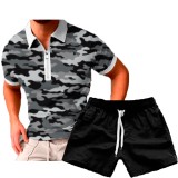 Men's Casual Print POLO Two-Piece Shorts Sets FLZH-ZT158-ZK70
