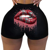 Lip Print Yoga Fitness Bodycon Shorts SHD-9818