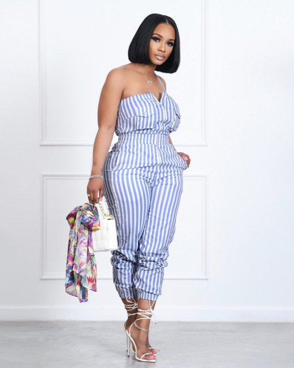 Sexy Striped Strapless Jumpsuit ZSD-0464