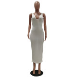 Solid Color Casual Slim Sleeveless Vest Long Dress TR-1119