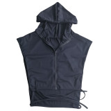Solid Hooded Split Sleeveless Crop Top (Only The Top) FOSF-8218
