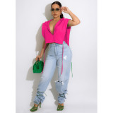 Solid Hooded Split Sleeveless Crop Top (Only The Top) FOSF-8218