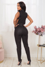 Denim Sleeveless Hollow Out Jeans Jumpsuit LX-6087-1