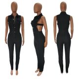 Denim Sleeveless Hollow Out Jeans Jumpsuit LX-6087-1