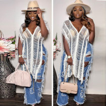 White Tassel Hollow Out Split Top NY-077