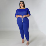 Plus Size Solid High Waist Drawstring Jumpsuit NNWF-7483