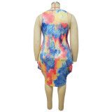 Plus Size Tie Dye Print Sleeveless Irregular Dress NNWF-7453