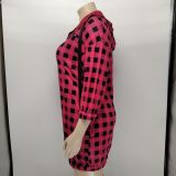 Plus Size Plaid 3/4 Sleeve Mini Dress XMY-9352