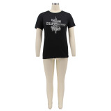 Plus Size Letter Print Short Sleeve O Neck T Shirt SFY-059X
