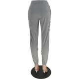 Solid Hole Hollow Out Casual Pants ZDF-31208