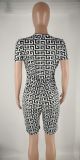 Casual Printed Short Sleeve Zipper Romper NK-8613