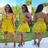 Plus Size Lace Patchwork Cross Strap Mini Dress NY-2388