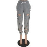 Solid Hole Hollow Out Casual Pants ZDF-31208