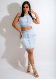 Elegant Patchwork Sleeveless Mini Skirt 2 Piece Sets MDF-5312