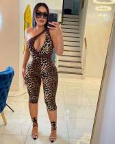 Leopard Print One Shoulder Calf-Length Jumpsuit WSM-5313