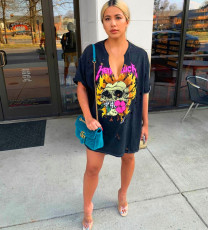 Casual Printed V Neck Hole Hip Hop T-Shirt MDF-5313