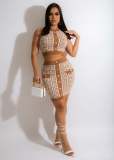 Elegant Patchwork Sleeveless Mini Skirt 2 Piece Sets MDF-5312
