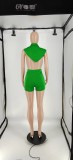 Solid Sleeveless Blazer Top And Shorts 2 Piece Sets(With Brooch) IV-8309