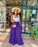 Solid Pleated Wide Leg Pants (Without Top)OD-8486