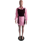 Casual Long Sleeve Shirt Dress+Vest Top 2 Piece Sets OMY-80085
