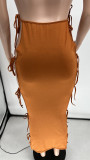 Solid Sexy Lace-Up Hollow Out Sling Maxi Dress WSYF-5936