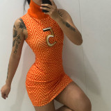 Fashion Number Embroidered Sexy Sleeveless Bodycon Dress XEF-K21D11390