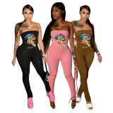Lip Print Strapless Stacked Jumpsuit GCNF-01373