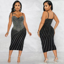 Sexy Hot Drilling Sling Night Club Midi Dress BY-5680