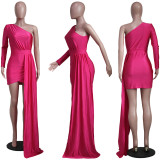 Solid One Shoulder Irregular Mini Dress YS-S812