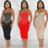 Sexy Hot Drilling Sling Night Club Midi Dress BY-5680