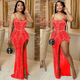 Hot Drilling High Split Long Evening Dress BY-5730