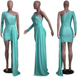 Solid One Shoulder Irregular Mini Dress YS-S812