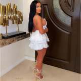 Solid Ruffled Backless Two Piece Shorts Sets XYF-9139