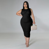 Plus Size Solid Sleeveless Midi Dress NNWF-7469