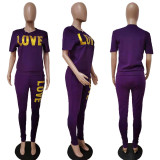 Plus Size Lettter Print Two Piece Pants Sets LSD-88055