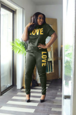 Plus Size Lettter Print Two Piece Pants Sets LSD-88055