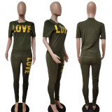 Plus Size Lettter Print Two Piece Pants Sets LSD-88055