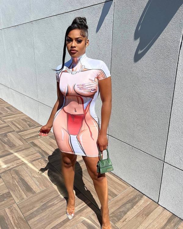 Sexy Printed Short Sleeve Mini Dress WSM-5316