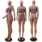 Casual Printed Shirt Shorts Two Piece Sets CM-8618