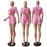 Casual Printed Shirt Shorts Two Piece Sets CM-8618