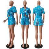 Casual Printed Shirt Shorts Two Piece Sets CM-8618