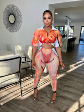 Sexy Printed Short Sleeve 2 Piece Pants Sets HMS-5548