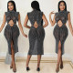 Sexy Night Club Hot Drilling Hollow Sleeveless Midi Dress BY-5796