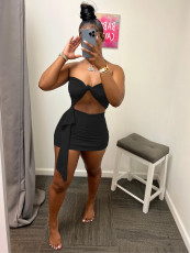 Solid Tube Top Mini Skirt Two Piece Sets WSM-5317