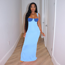 Sexy Split Contrast Long Dress YF-K10135