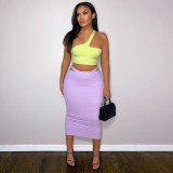Contrast One Shoulder Top And Midi Skirt 2 Piece Sets YF-K10129