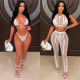 Sexy Hot Diamond Bikini And See Through Short Sleeve Pants Set YF-K10088