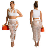 Sexy Sleeveless Top Lace See Through Skirts 2 Piece Sets With Panties YF-K10117