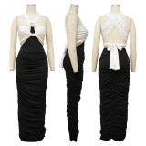 Contrast Color Sexy Slim Maxi Dress YF-10133